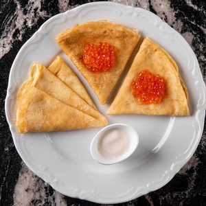 Red caviar crepes