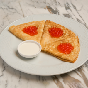 Red caviar crepes